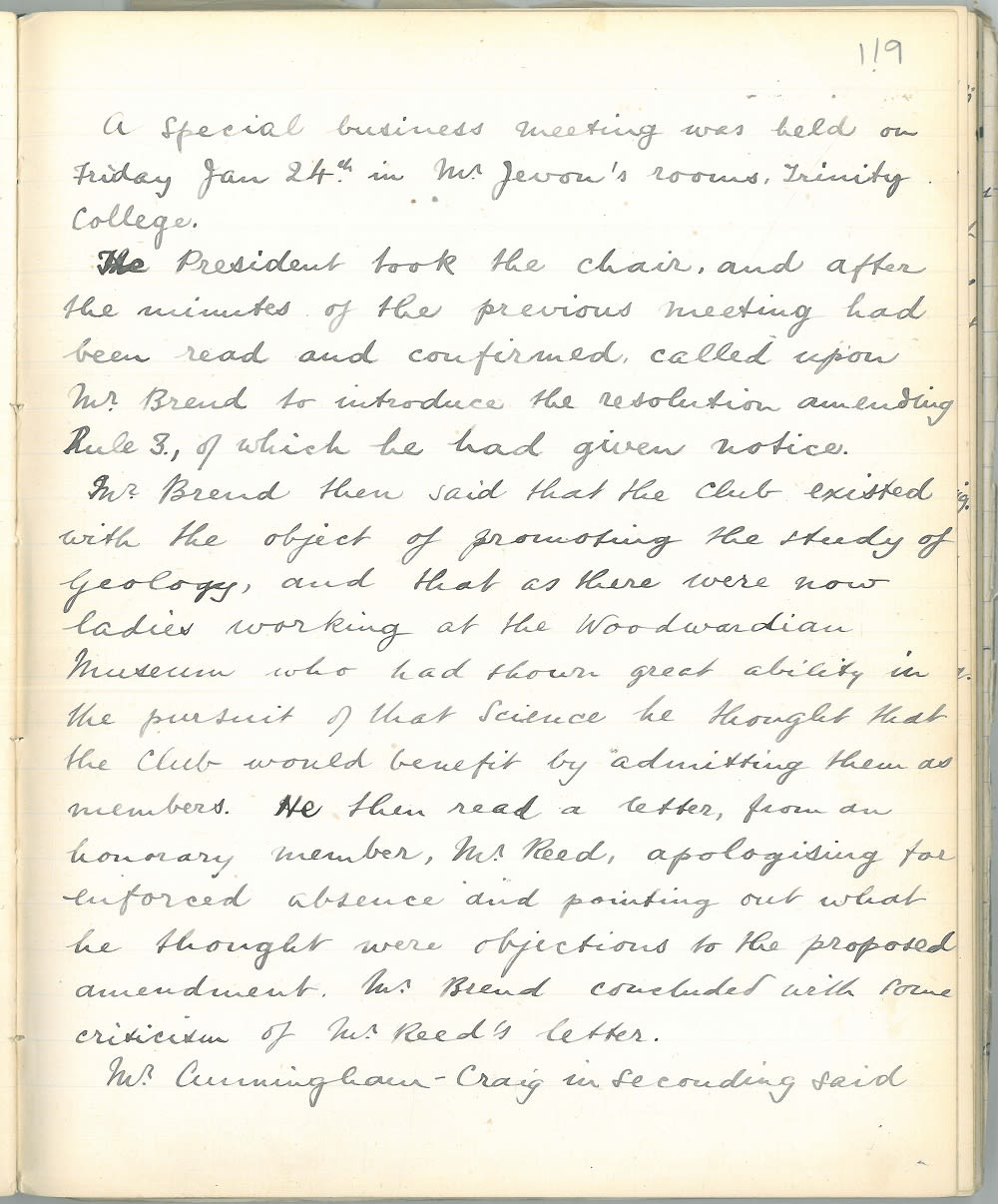 Handwritten notes about a meeting in a bound minute book.